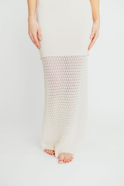 Arya Crochet Bottom Midi Dress in Cream