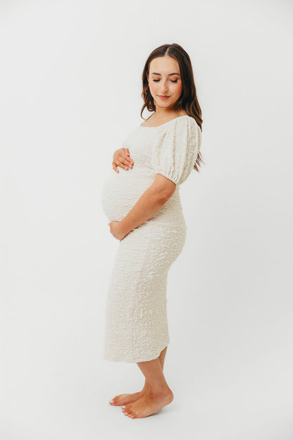 Blakeley Textured Midi Dress in Ivory - Bump Friendly & Inclusive Sizing (S-3XL)