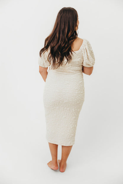 Blakeley Textured Midi Dress in Ivory - Bump Friendly & Inclusive Sizing (S-3XL)