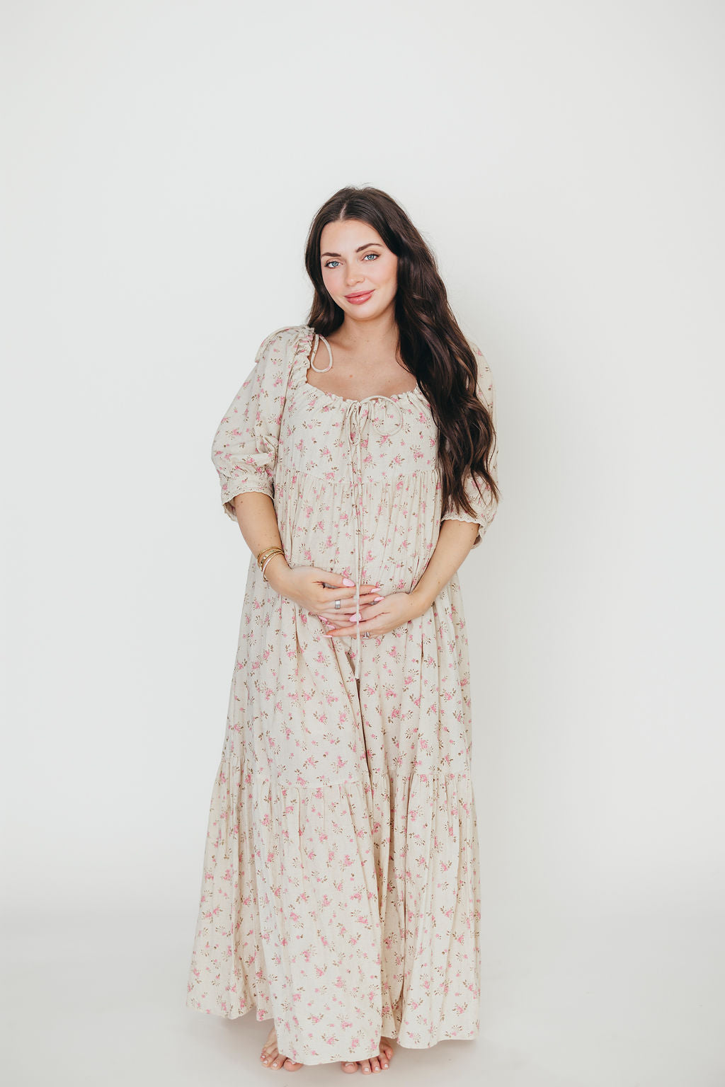 Cara 100% Cotton Maxi Dress in Pink/Brown Floral
