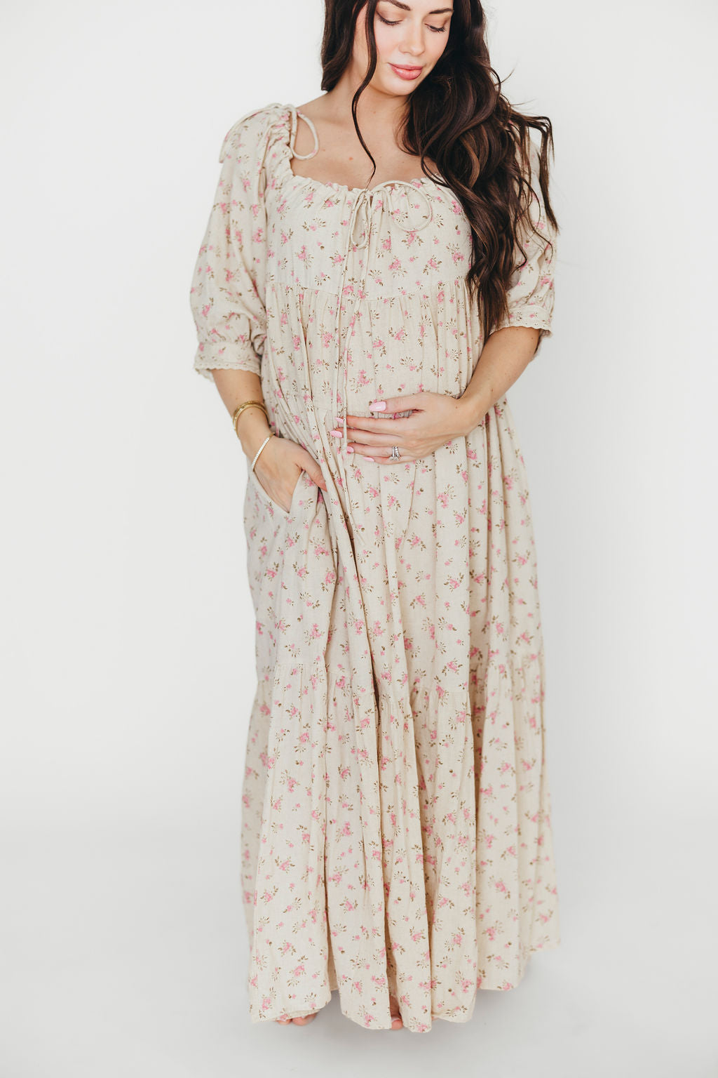 Cara 100% Cotton Maxi Dress in Pink/Brown Floral