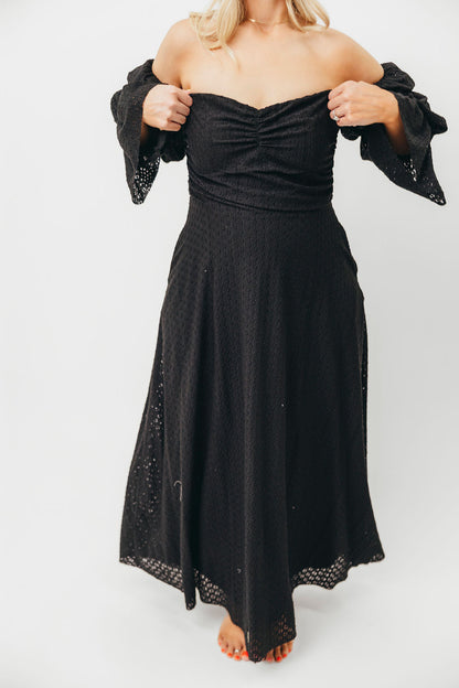 Corrine Tiered Sleeve Maxi Dress with Pockets in Black - Bump Friendly