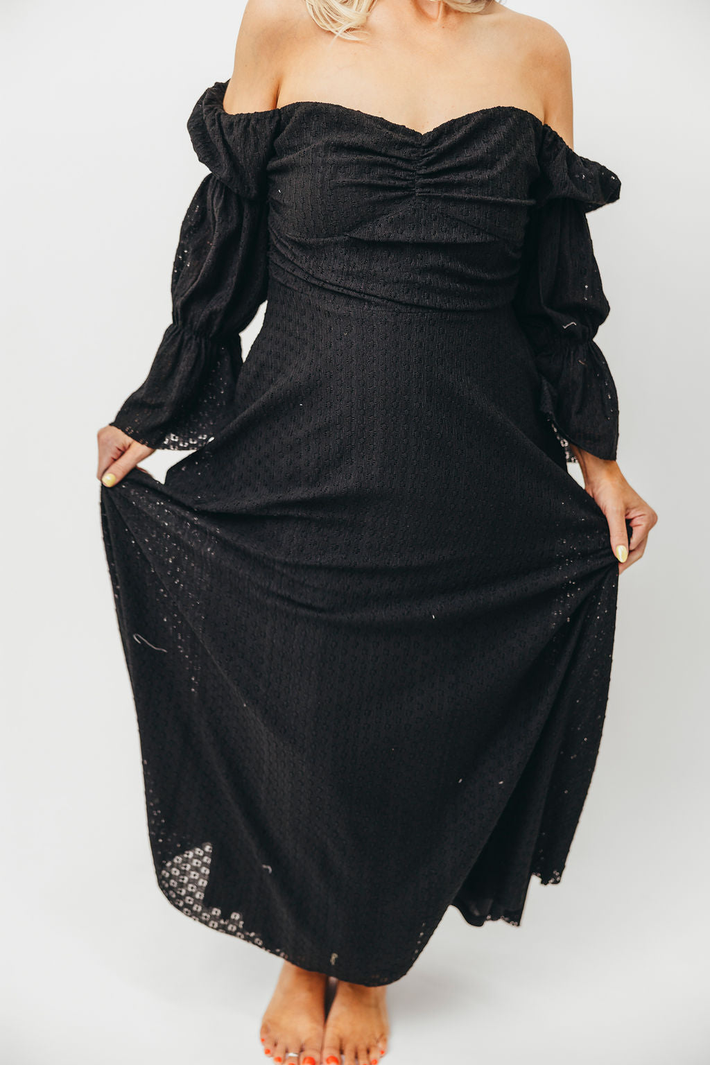 Corrine Tiered Sleeve Maxi Dress with Pockets in Black - Bump Friendly