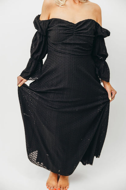 Corrine Tiered Sleeve Maxi Dress with Pockets in Black - Bump Friendly
