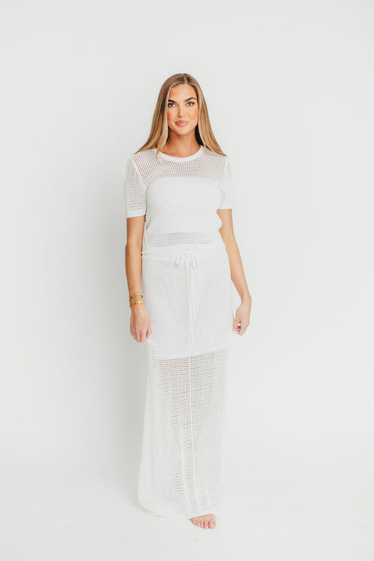 Aidan Open Knit Top and Maxi Skirt Set in Off-White