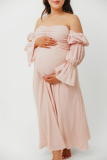 Corrine Tiered Sleeve Maxi Dress with Pockets in Ballerina Pink - Bump Friendly