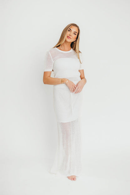 Aidan Open Knit Top and Maxi Skirt Set in Off-White