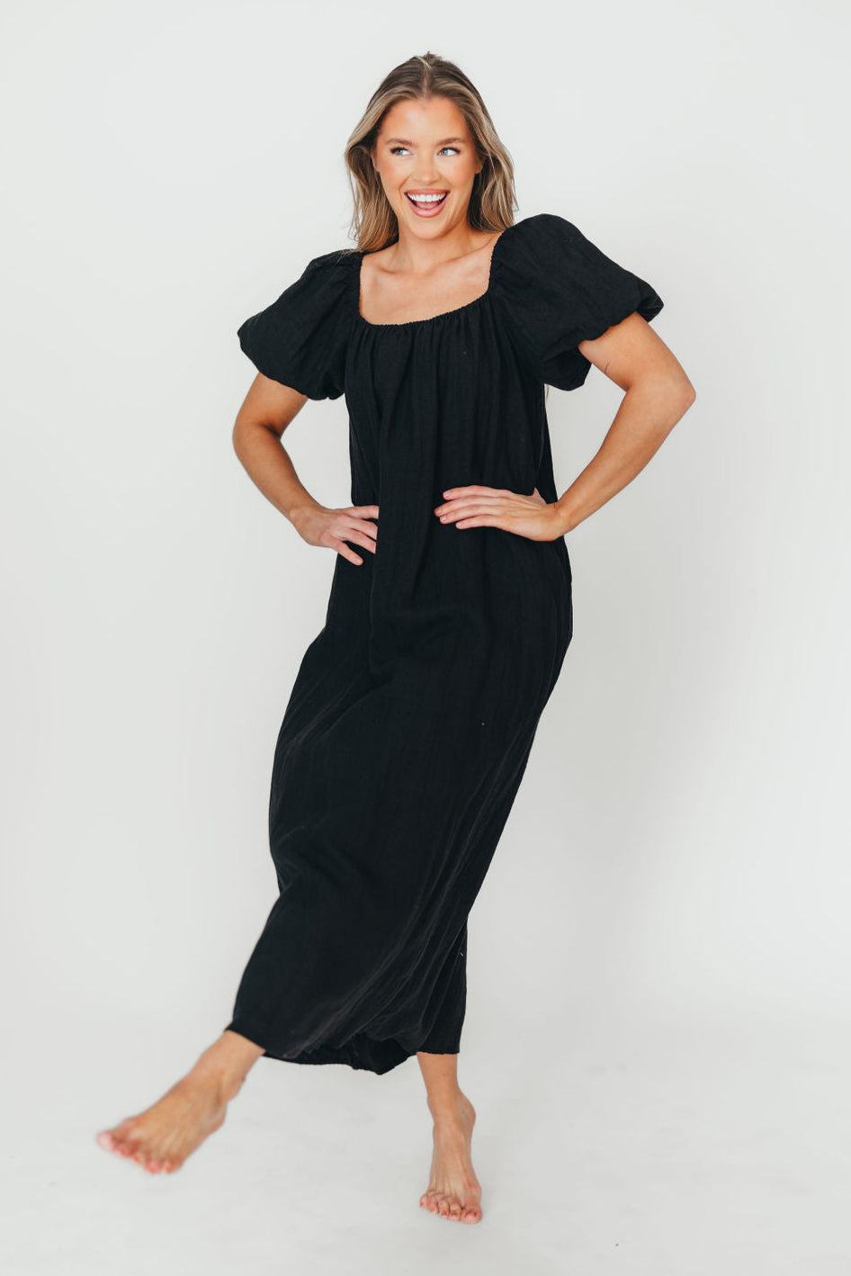 Genoa 100% Linen Maxi Dress in Black - Bump Friendly