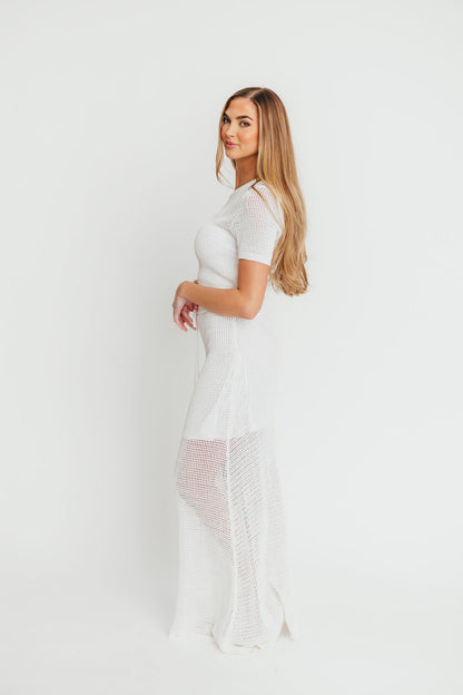 Aidan Open Knit Top and Maxi Skirt Set in Off-White