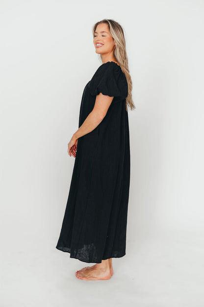 Genoa 100% Linen Maxi Dress in Black - Bump Friendly