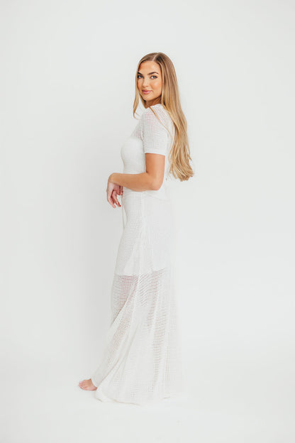 Aidan Open Knit Top and Maxi Skirt Set in Off-White