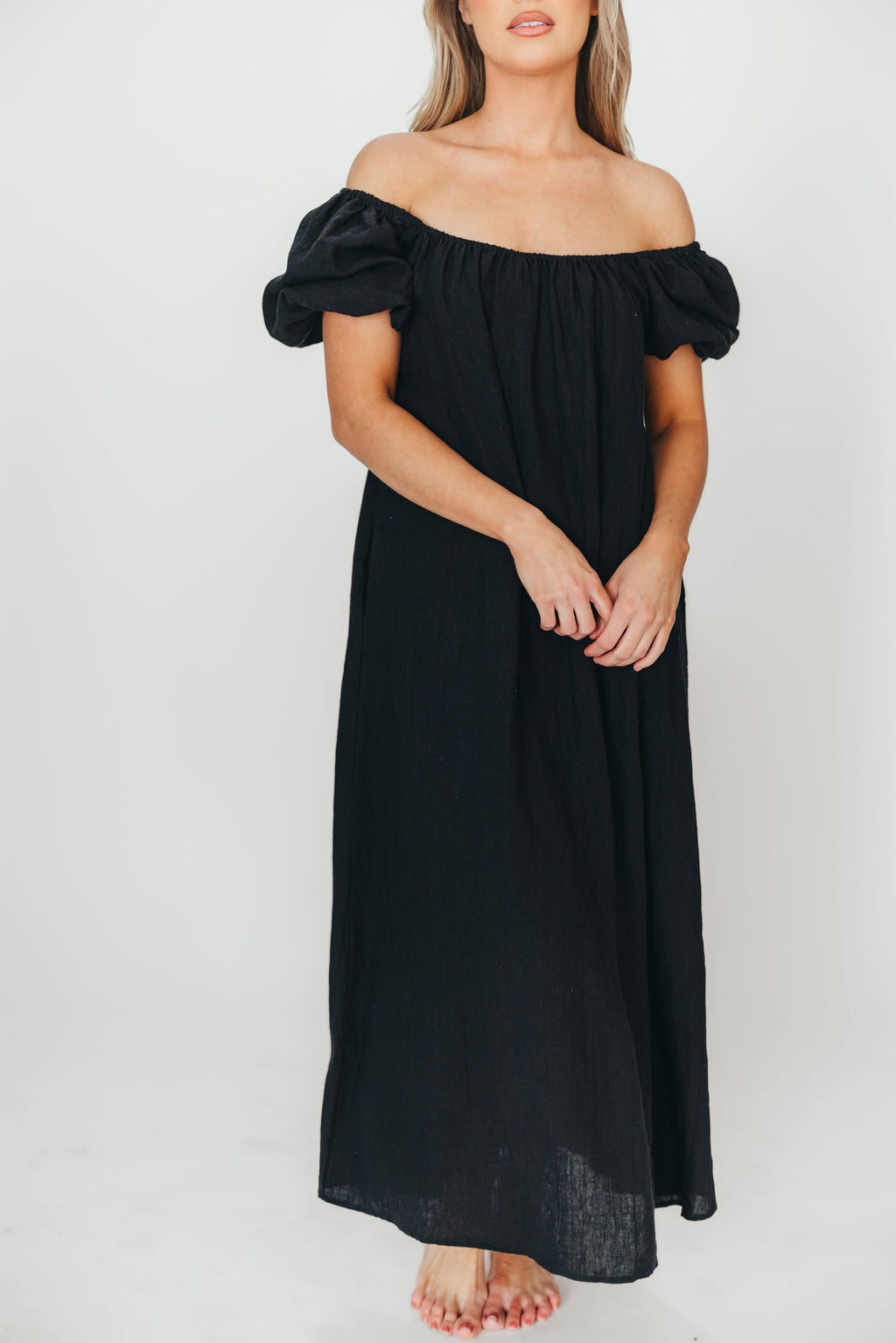 Genoa 100% Linen Maxi Dress in Black - Bump Friendly