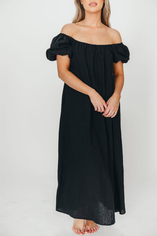 Genoa 100% Linen Maxi Dress in Black - Bump Friendly