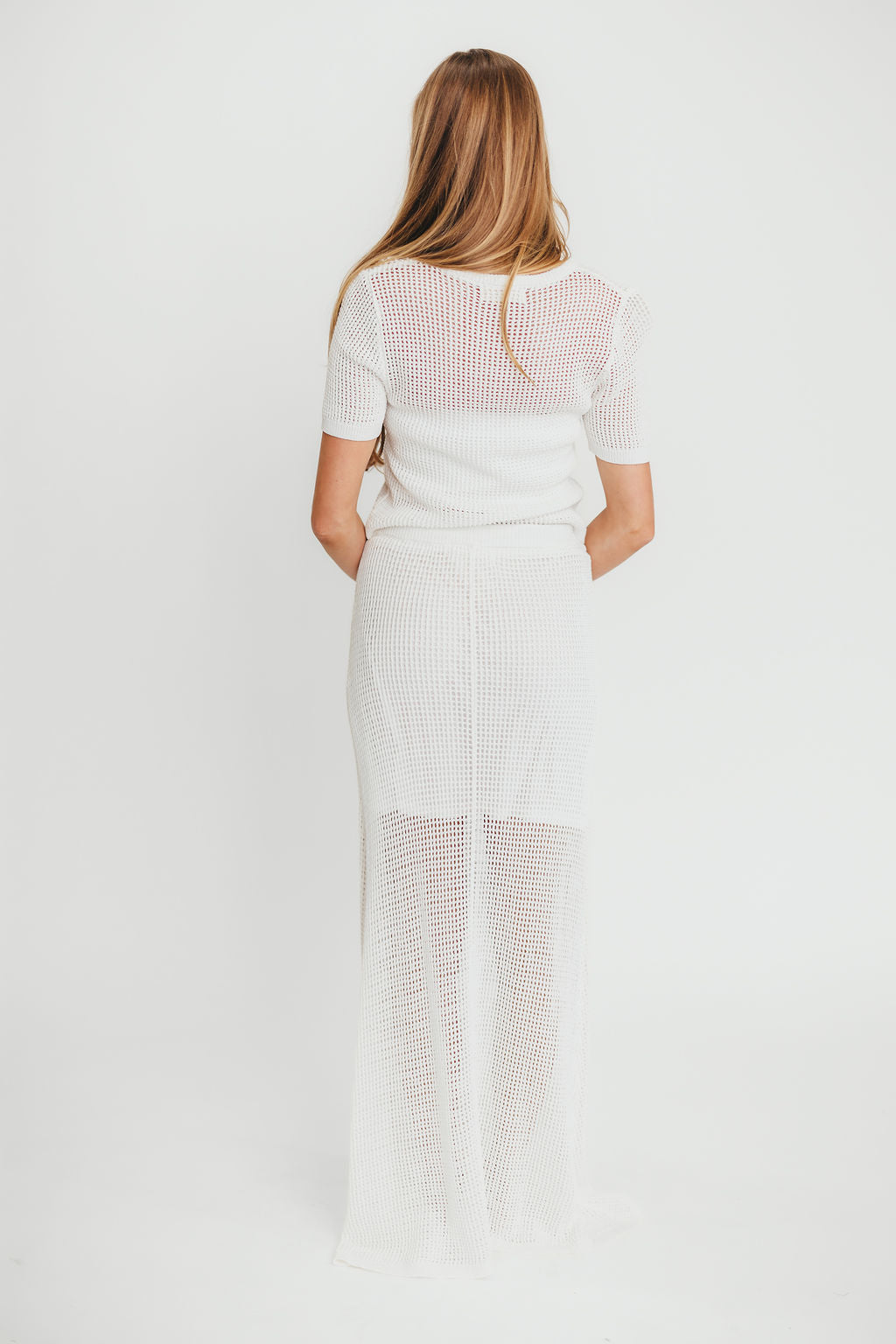 Aidan Open Knit Top and Maxi Skirt Set in Off-White