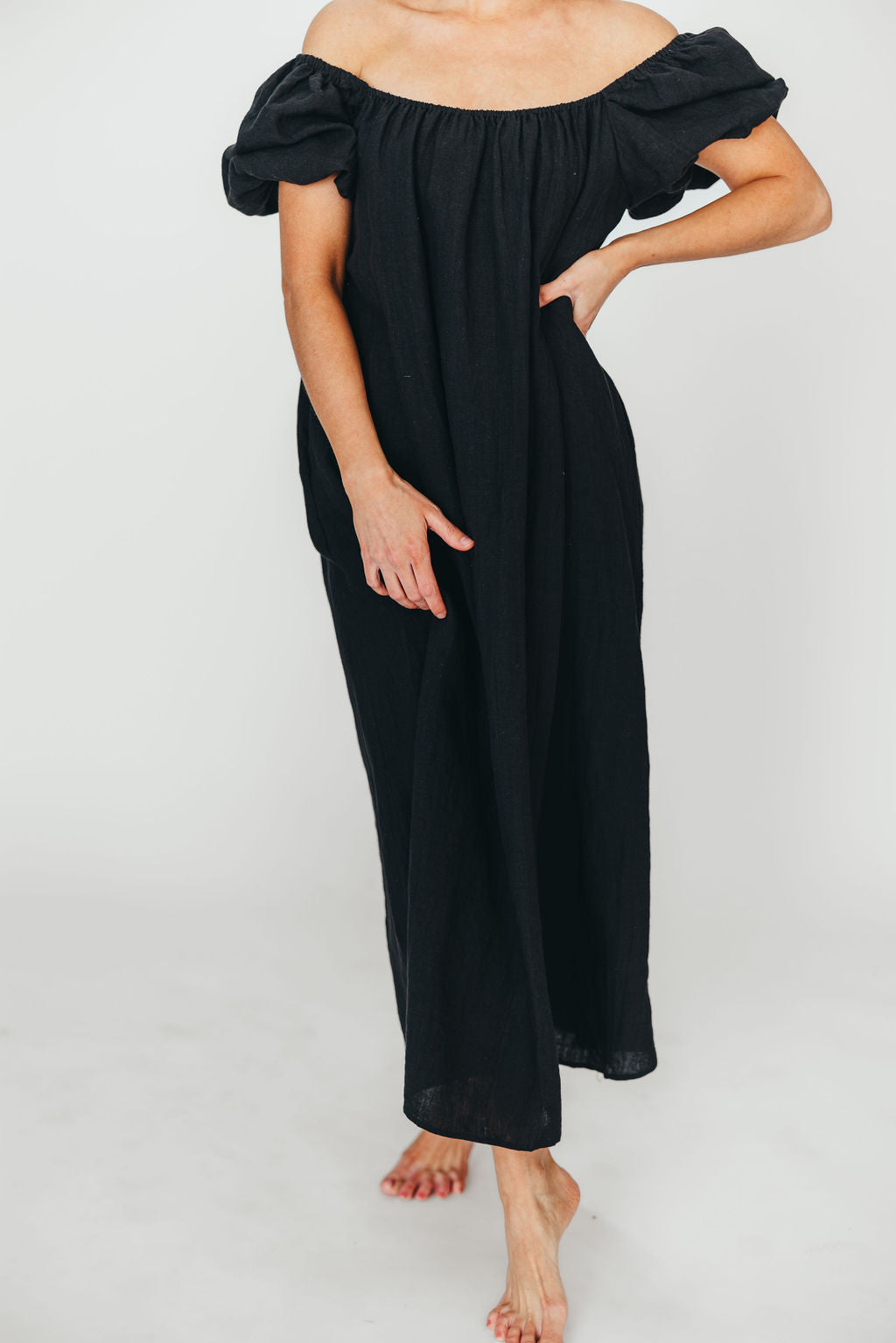 Genoa 100% Linen Maxi Dress in Black - Bump Friendly