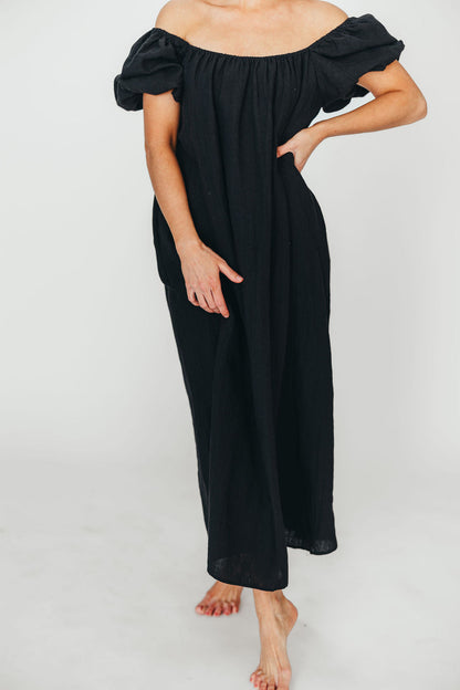 Genoa 100% Linen Maxi Dress in Black - Bump Friendly