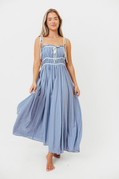 Hilsy Cotton Blend Contrast Trim Maxi Dress in Elemental Blue