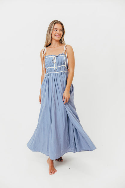 Hilsy Cotton Blend Contrast Trim Maxi Dress in Elemental Blue