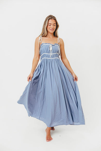 Hilsy Cotton Blend Contrast Trim Maxi Dress in Elemental Blue