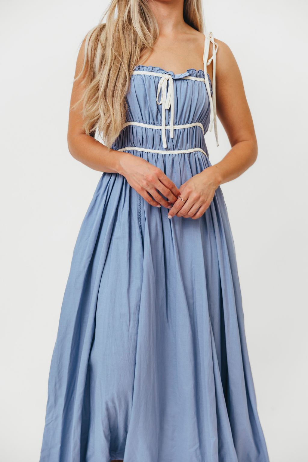 Hilsy Cotton Blend Contrast Trim Maxi Dress in Elemental Blue