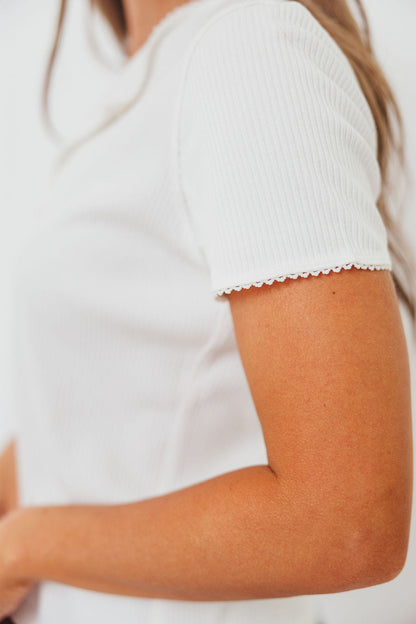 Petra Ribbed Button-Up Knit Top in Off White