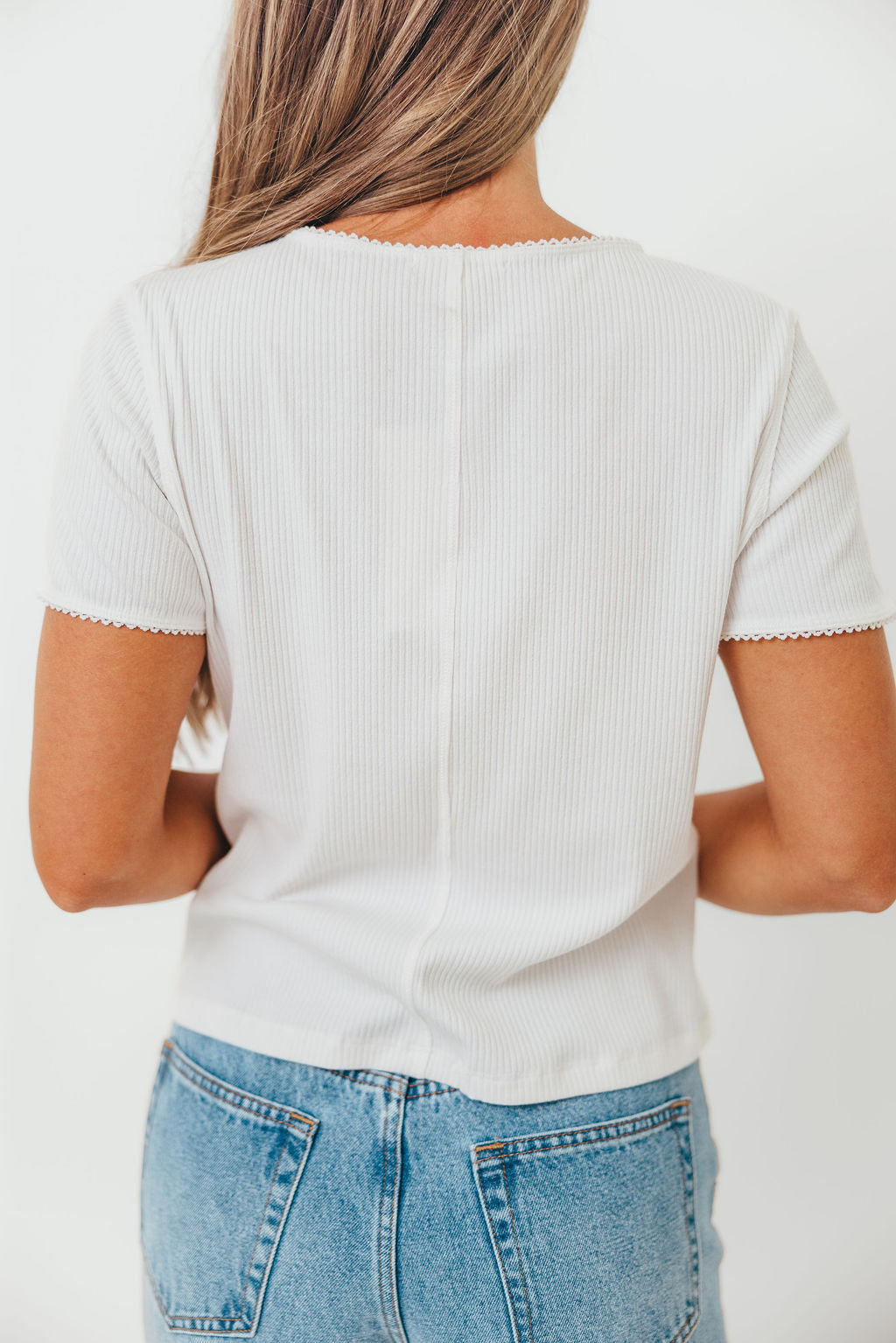 Petra Ribbed Button-Up Knit Top in Off White