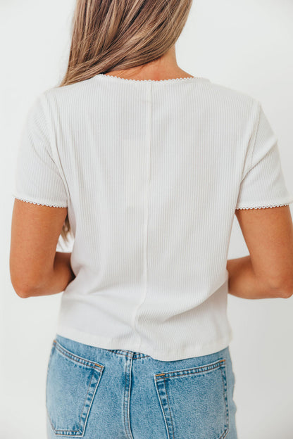 Petra Ribbed Button-Up Knit Top in Off White