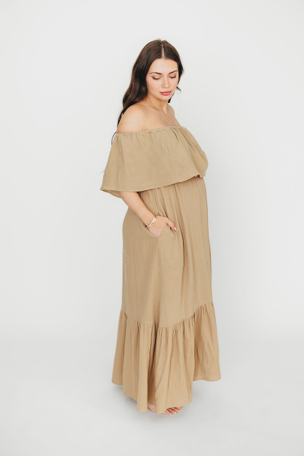 Josie 100% Cotton Maxi Dress in Khaki