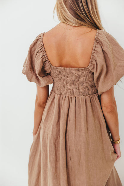 Candace Woven Linen Maxi Dress in Mocha - Bump Friendly