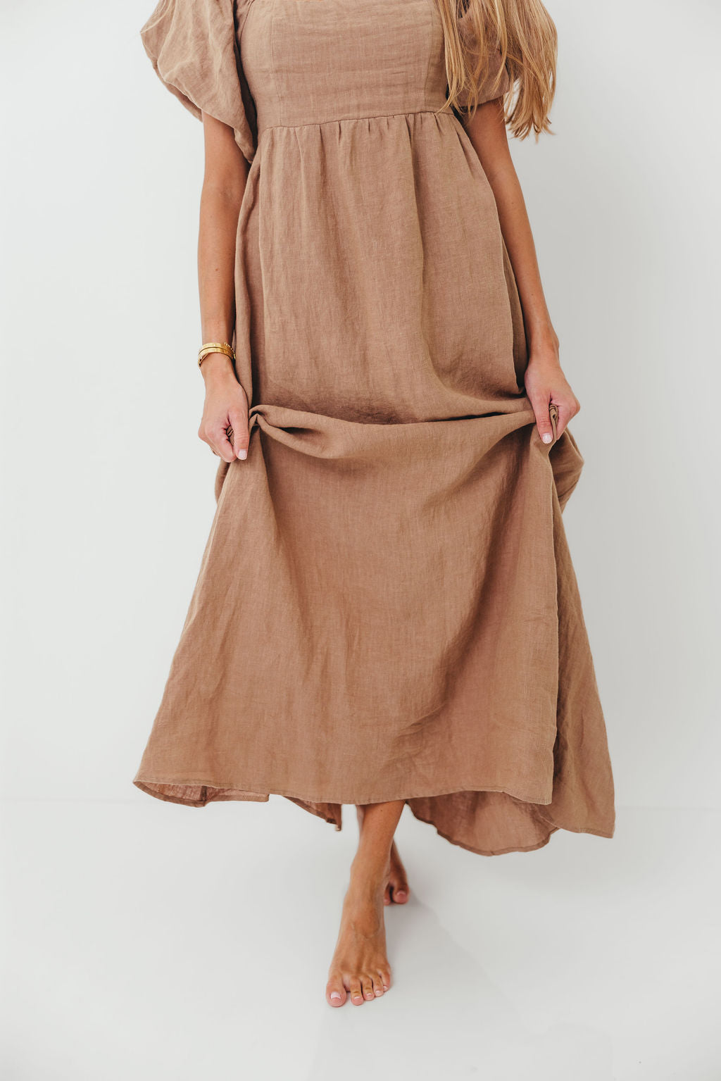 Candace Woven Linen Maxi Dress in Mocha - Bump Friendly