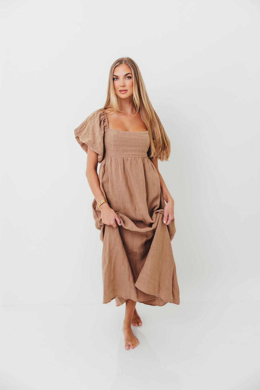 Candace Woven Linen Maxi Dress in Mocha - Bump Friendly