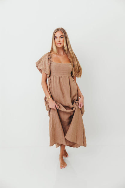 Candace Woven Linen Maxi Dress in Mocha - Bump Friendly