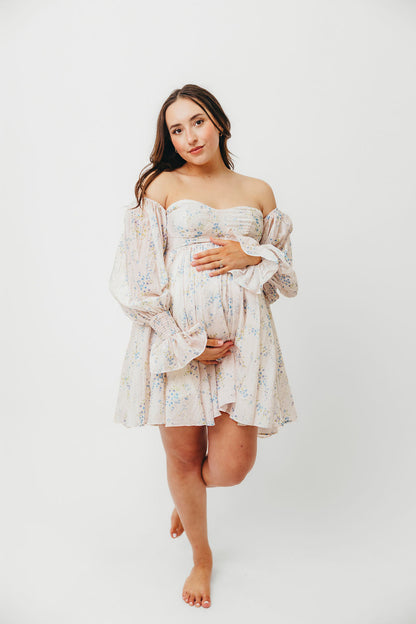 Kennedy Floral Mini Dress in Blue- Bump Friendly