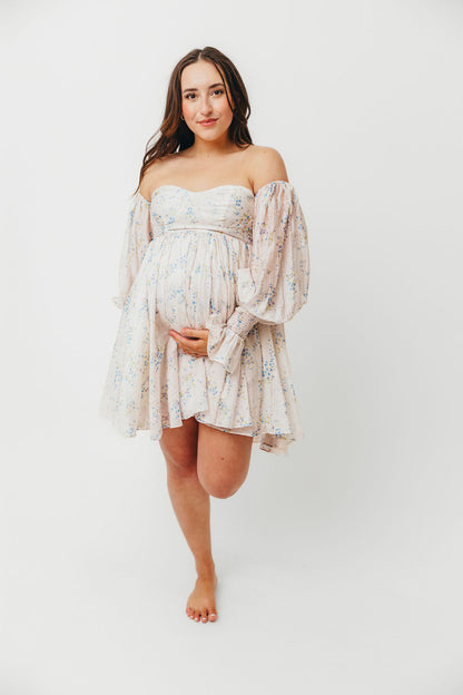 Kennedy Floral Mini Dress in Blue- Bump Friendly