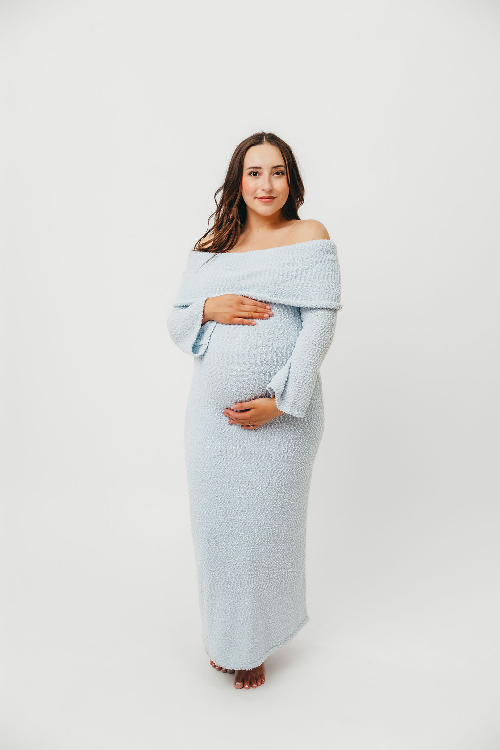 Nora Knit Maxi Dress in Dusty Blue - Bump Friendly