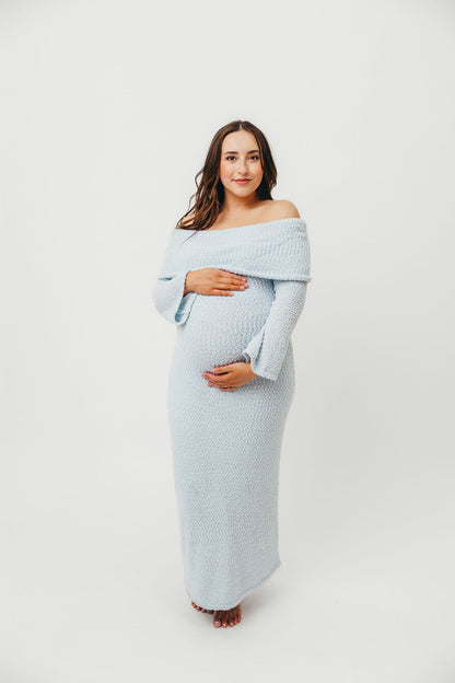 Nora Knit Maxi Dress in Dusty Blue - Bump Friendly