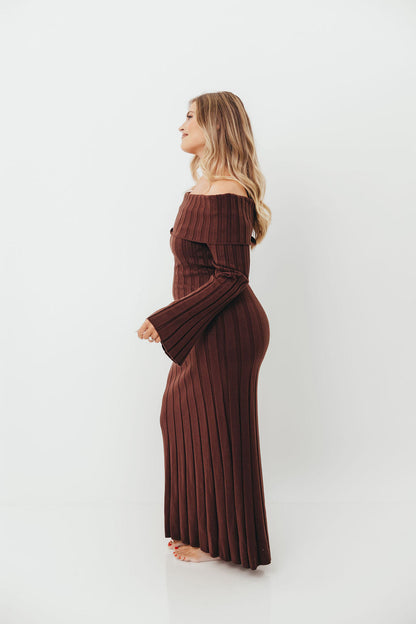 Evella Maxi Dress in Brown - Bump Friendly