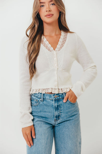 Raquel Lace Trim Top in Cream