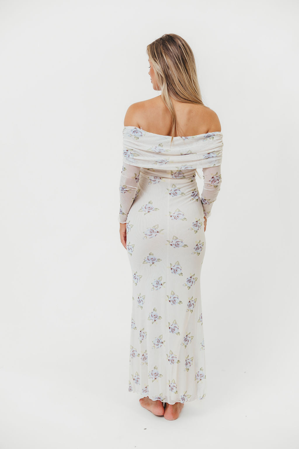 Chrishell Off Shoulder Maxi Dress in Cream