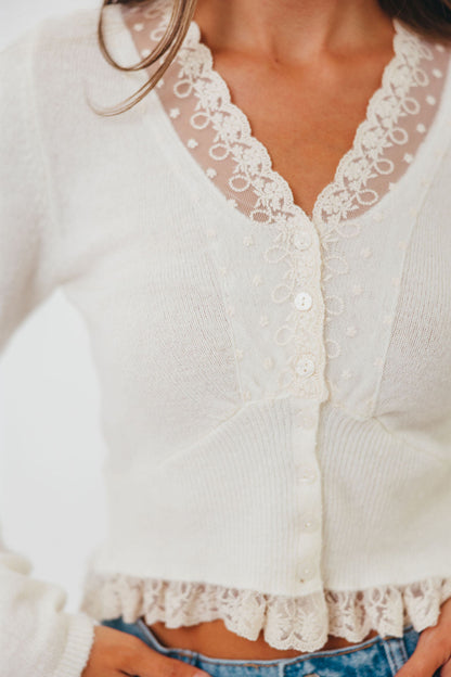 Raquel Lace Trim Top in Cream