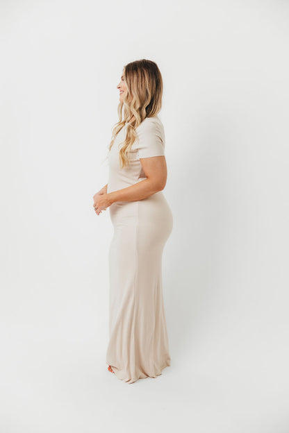 The Charlie Ribbed Maxi Dress in Light Peach - Bump Friendly