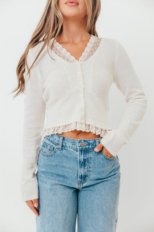 Raquel Lace Trim Top in Cream