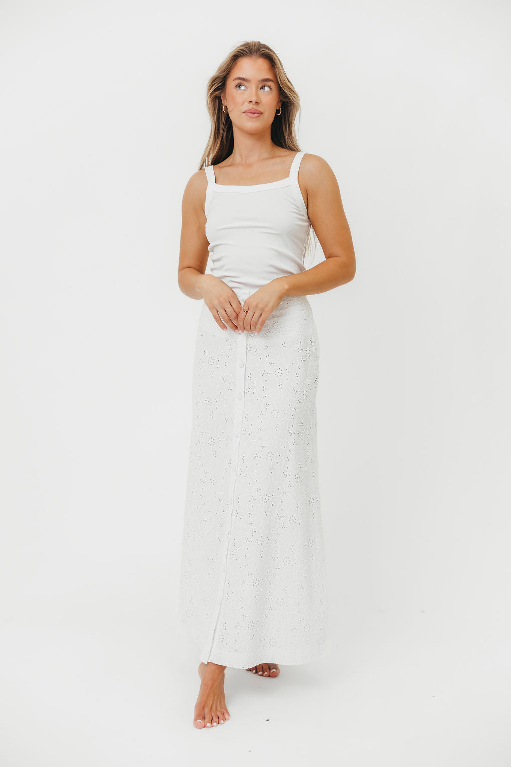 Cathleen Eyelet Maxi Skirt in Ivory
