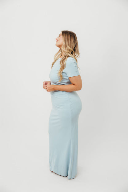The Charlie Ribbed Maxi Dress in Baby Blue -Bump Friendly