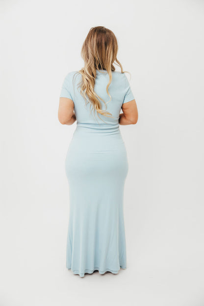 The Charlie Ribbed Maxi Dress in Baby Blue -Bump Friendly