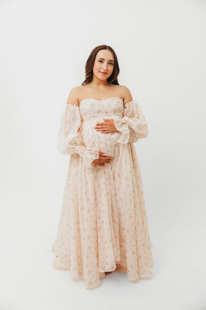 Delilah Maxi Dress with Train in Peach - Bump Friendly (XS-3XL)