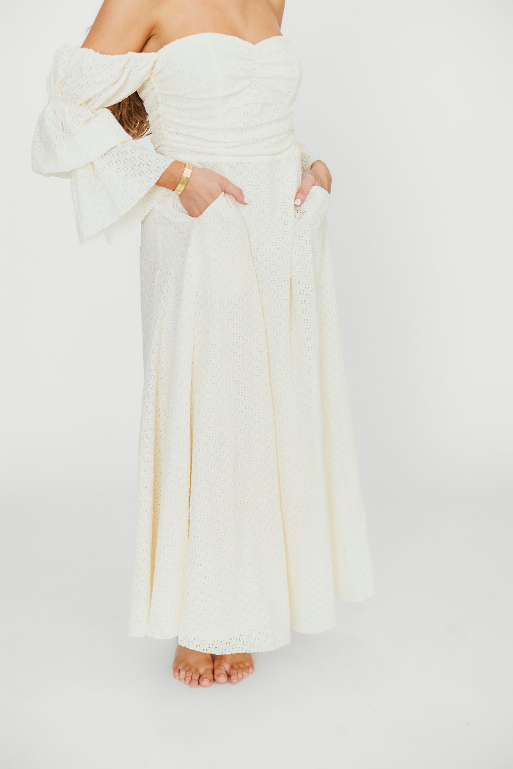 Corrine Tiered Sleeve Maxi Dress with Pockets in Butter Yellow - Bump Friendly