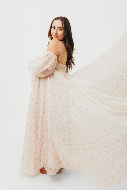 Delilah Maxi Dress with Train in Peach - Bump Friendly (XS-3XL)