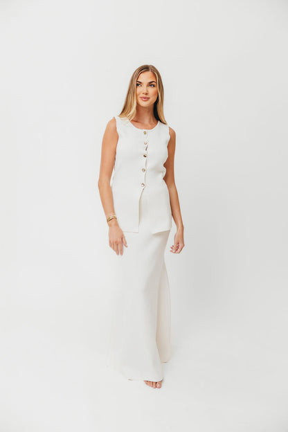 Premium Lauri Sleeveless Button Down Top and Maxi Skirt Set in Off White
