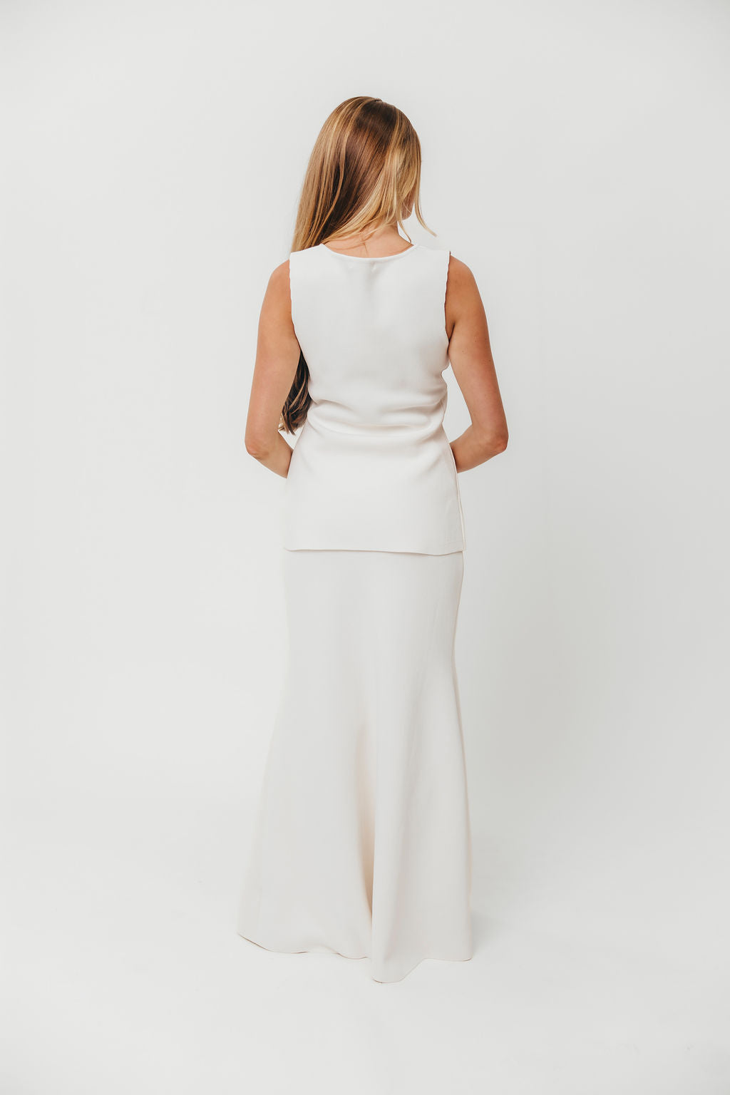 Premium Lauri Sleeveless Button Down Top and Maxi Skirt Set in Off White